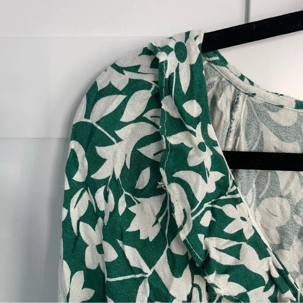 Free People Rebecca Floral Ruffle Long Sleeve Casual Green & White Mini Dress L - Picture 8 of 11